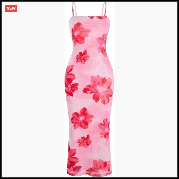 Dresses & Skirts - Floral Midi Dress Elegant Bodycon Chic Summer Vacation Party Wear Open Back